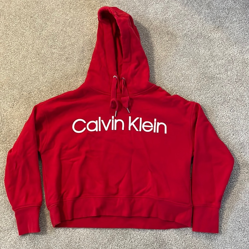 Red Calvin Klein Performance Cropped Hoodie